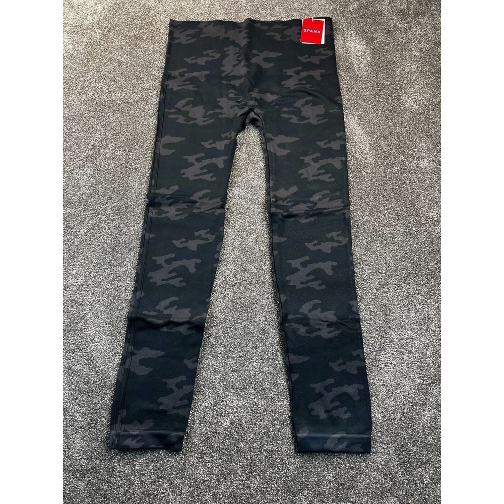 SPANX Workout Yoga Legging Pants Women's XL Grey Camo Print Mid Rise NEW NWT